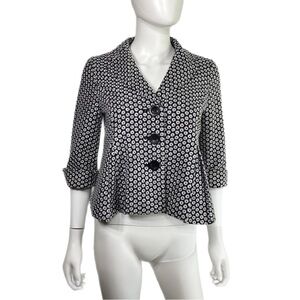 Ann Taylor Black & White Embroidered Daisy Dot Cropped Blazer